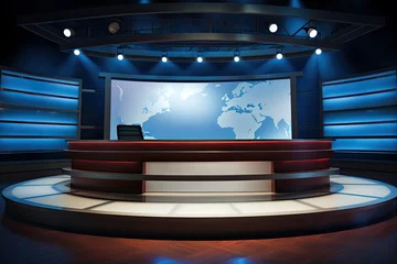 Fotobehang The studio's a news set. Studio TV news program. Newscaster background © vladico