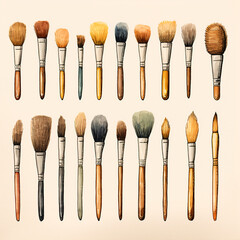 set of watercolor clip art of brushes isolated on white background for graphic design