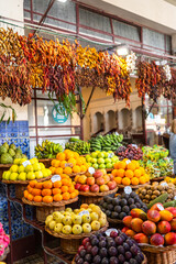 Fresh exotic fruits on famous market in Funchal Mercado dos Lavradores Madeira island, Portugal - obrazy, fototapety, plakaty
