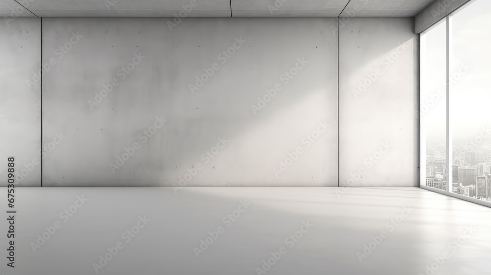 Poster 3d rendering of a living room with a natural view from a large window.