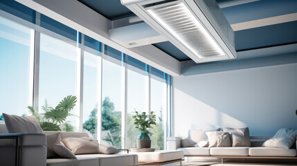 Air purifier, Air filtration systems is ensuring clean and purified air in spaces. - obrazy, fototapety, plakaty