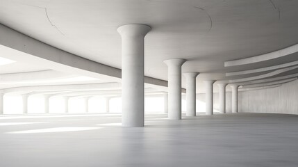 Obraz premium 3D rendering of a living hall room with the airy large window wall overlooking the surrounding outside.