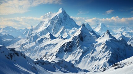 Fototapeta na wymiar Winter panorama snowy mountains snowcapped peaks