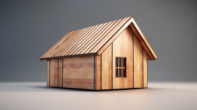 3D rendering of a wooden houses model on the floor.