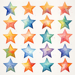 set of watercolor clip art of stars isolated on white background for graphic design