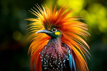 A beautiful bird with long colorful feathers resembling eyes on its tail. Generative AI