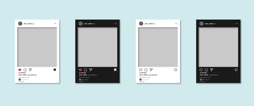Instagram post frame mockup template design vector in light mode and dark mode. Vector EPS10