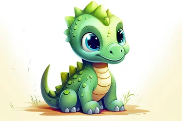 Gordijnen cute baby dinosaur cartoon illustration © krissikunterbunt