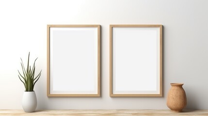 3D rendering of the empty gallery borders hang on a wall. The empty borders are simple and uncluttered.