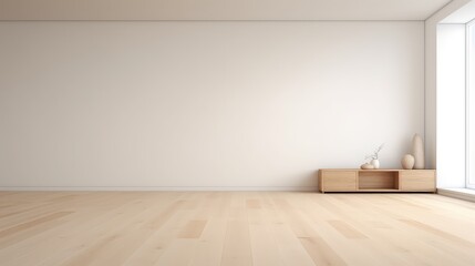 Fototapeta na wymiar 3D interior rendering of a living room with storage dresser on wooden floor.