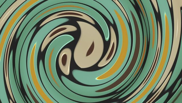 Trendy retro 1970s swirl pattern background with colorful blinking plastic effect shapes in warm color tones. This stylish vintage motion background animation is HD and a seamless loop.