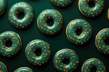 Fototapeta premium minimalistic green background with donuts, top view with empty copy space