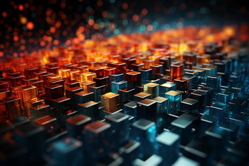 Fototapeta premium Generative ai collage photo of geometrical square pattern with red orange lights