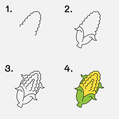 Easy step by step guide: drawing and coloring a corn.