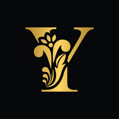 Golden letter Y Vintage flower initial letters. Logo vector Alphabet.	

