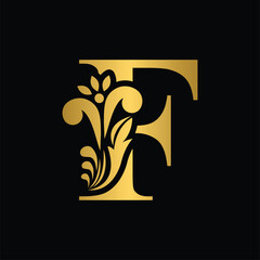 Golden letter F Vintage flower initial letters. Logo vector Alphabet.	
