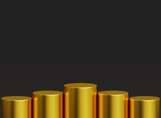 elegant cylindrical golden podium on black background for product presentation