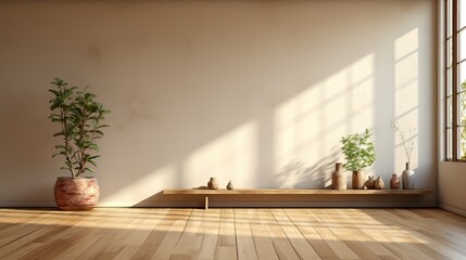 Mur avec fen&ecirc;tre dans un esprit zen aux couleurs chaude et marron