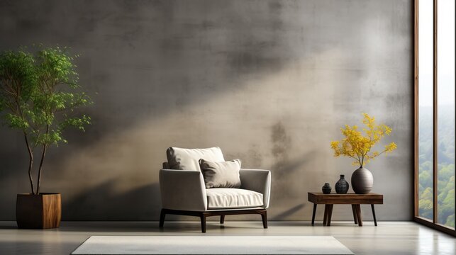 fauteuil avec un grand mur gris ,esprits &eacute;pur&eacute;