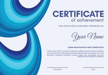 Blue certificate of achievement template with wave abstract