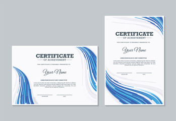 Blue certificate of achievement template with wave abstract