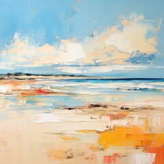 An abstract painting of a summer beach.