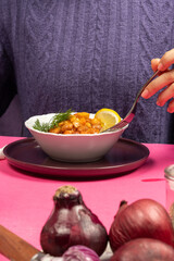 a healthy prepared dinner table, vegetables and greens