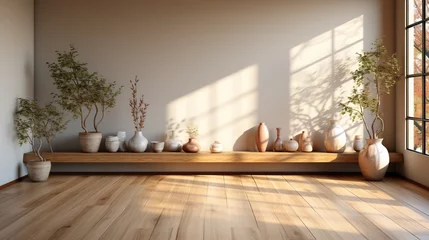 Foto op Canvas mur vide avec teinte chaude marron dans un esprit zen © jp