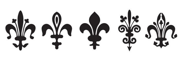 Set of emblems Fleur de Lys symbols. - obrazy, fototapety, plakaty