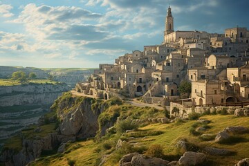 Scenic vista of ancient Matera. Generative AI - obrazy, fototapety, plakaty