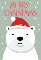 Polar Bear in Vector Winter Forest: Merry Christmas Cards