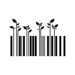 Conceptual barcode with tea leaves growing up isolated on white background perfect for tea bottle package product