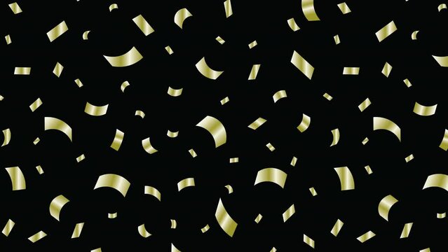 4k Animated Falling Gold Color Confetti Pattern on Black Background Golden paper cuts sprinkles decorations background Motion Confetti pattern for birthday, New Year, Christmas or Holiday celebration.
