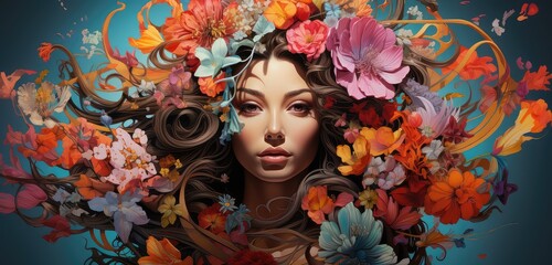 Kobieta z kwiatami we włosach. 