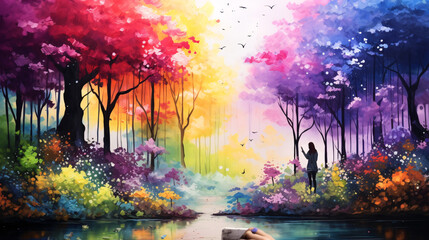 Painting of a Beautiful Colorful Forest