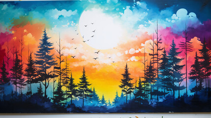 Painting of a Beautiful Colorful Forest