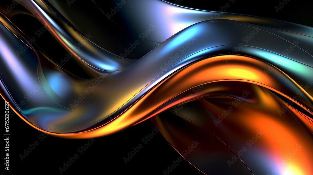 Poster wavy smooth multicolor chrome surface, shiny dynamic metallic wave, futuristic and creativity concep