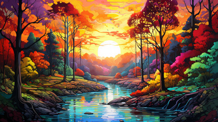 Obraz na płótnie Canvas Painting of a Beautiful Colorful Forest