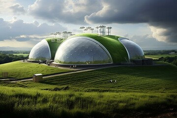 A facility that converts organic waste into biogas through anaerobic digestion. Generative AI - obrazy, fototapety, plakaty