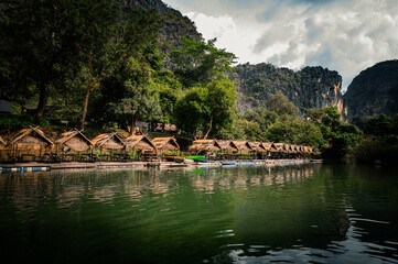 Tha Farang, a tourist attraction for swimming, eating, and relaxing surrounded by limestone...