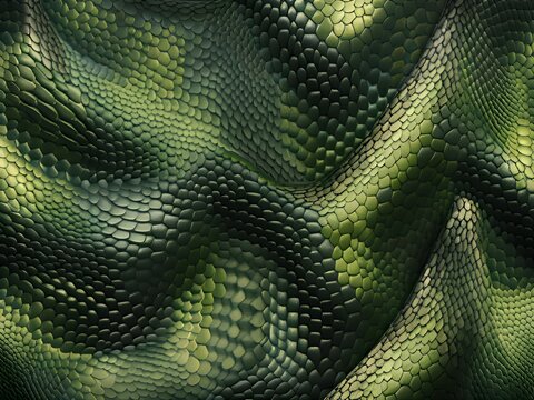 close up green snake skin texture. 3d illustration