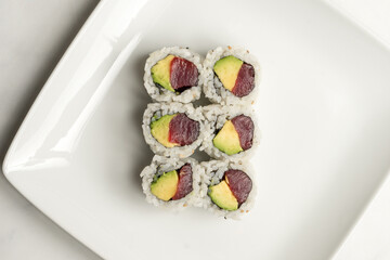 Tuna and avocado sushi roll