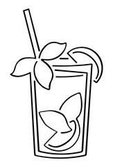 Black line icon glass with cocktail drink