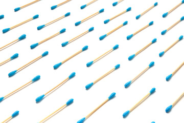 Bamboo cotton swabs buds sticks on white background