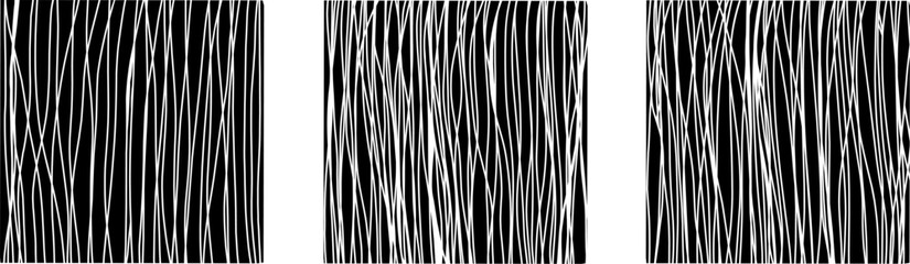 Three square shapes with hand drawn black and white vertical stripes pattern.