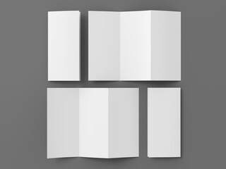 Vertical pages accordion or zigzag trifold brochure mockup on gray background. Three panels, six pages leaflet