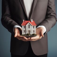 estate agent holding house. marketing concept