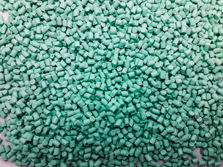 Mint green masterbatch granules, this polymer is a coloring agent for products in the plastics industry