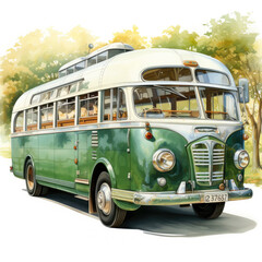 watercolor Bus vehicle clipart, Generative Ai