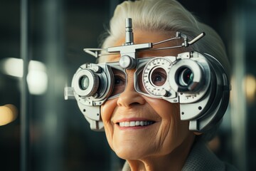 Senior woman having an eye test and trying new glasses